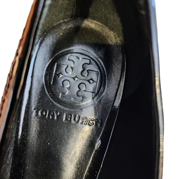 Tory Burch Women's Black Suede Heels Crocodile Embossed Trim Silver Sz 6.5 EUC - Picture 8 of 9